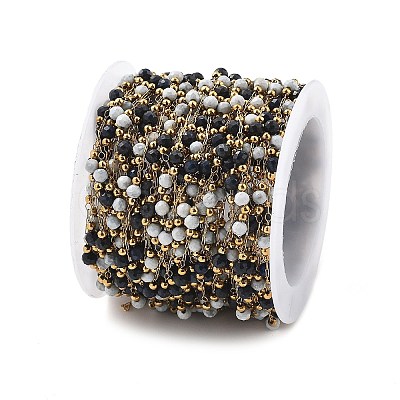 Sodalite & Howlite & 304 Stainless Steel Beads Link Chains CHS-K021-01G-02-1