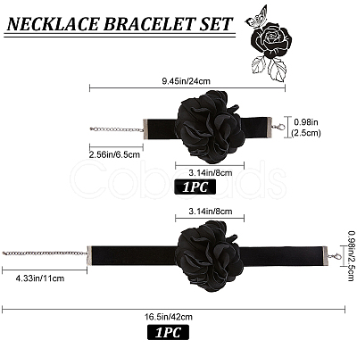 Gothic Cloth Flower Cord Bracelet & Choker Necklace NJEW-CP0001-04A-1
