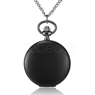 Flat Round Alloy Quartz Pocket Watches WACH-N039-04B-B-1