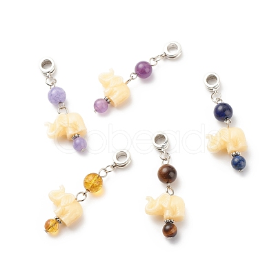 Opaque Resin and Natural Mixed Stone European Dangle Charms PALLOY-JF01764-1