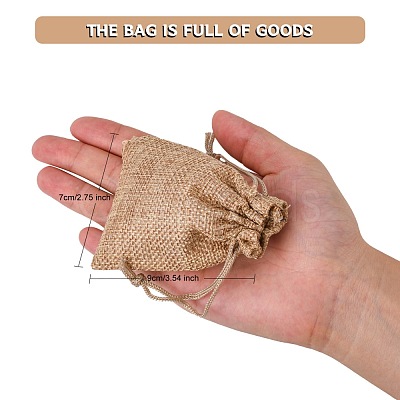 Polyester Imitation Burlap Packing Pouches Drawstring Bags X-ABAG-R005-9x7-M-1