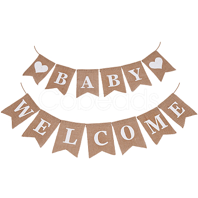 1 Set Word Baby Welcome Linen Hanging Banners Flags AJEW-SP0001-52-1