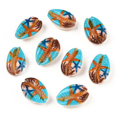 Printed Cowrie Shell Beads X-SSHEL-T013-01C-1