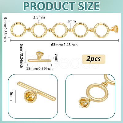 2Pcs Brass Toggle Clasps KK-BC0014-78G-1