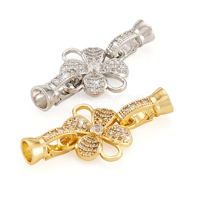 2Pcs 2 Colors Brass Micro Pave Clear Cubic Zirconia Fold Over Clasps ZIRC-PJ0001-11-1