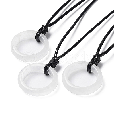 Natural Quartz Crystal Ring Pendant Necklace with Waxed Cords NJEW-R262-01A-05-1