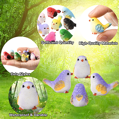 24Pcs 8 Colors Resin Birds Figurine Display Decorations DJEW-SP0001-16-1