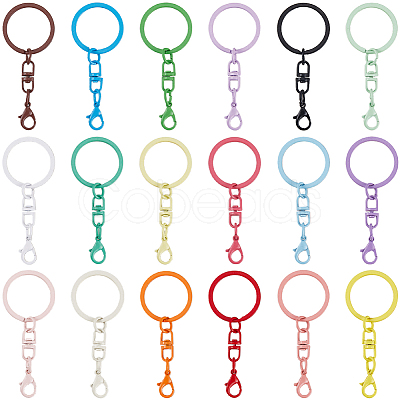 54Pcs 18 Styles Spray Painted Iron & Alloy Keychain Clasps FIND-SC0016-26-1
