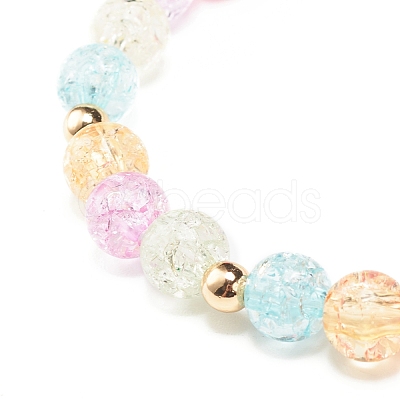Candy Color Round Beaded Stretch Bracelet with Heart Unicorn Charm for Women BJEW-JB07636-04-1