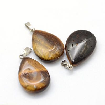 Teardrop Natural Tiger Eye Pendants X-G-Q368-06-1