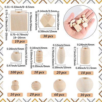 300Pcs 10 Styles Wood European Beads WOOD-SP0001-48-1