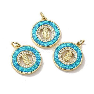 Rack Plating Brass Micro Pave Cubic Zirconia with Synthetic Opal Pendants KK-D088-18G-1