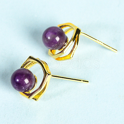 Natural Amethyst Studs Earrings PW-WG46384-08-1