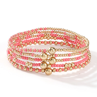 5Pcs Glass Seed Beads & CCB Beads Stretch Bracelets TB4137-5-1