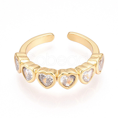 Brass Micro Pave Clear Cubic Zirconia Cuff Rings for Women KK-T074-14G-1