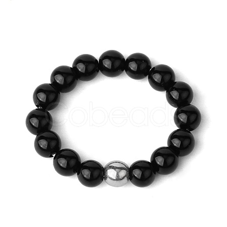 4MM Round Natural Black Onyx Beaded Stretch Rings VM0712-16-1