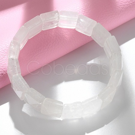 Square Natural Quartz Crystal Beads Stretch Bracelets for Women Men BJEW-C097-06W-1