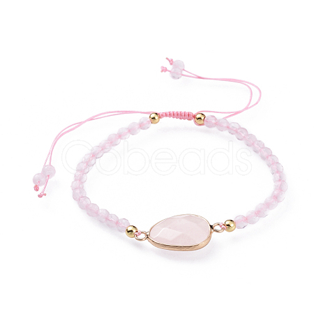 Adjustable Natural Rose Quartz Braided Bead Bracelets BJEW-JB04559-04-1