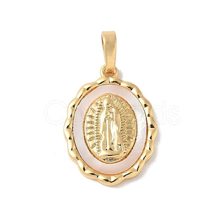 Brass Pave Natural White Shell Pendants KK-S522-07A-G-1