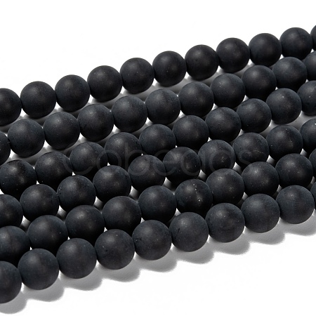 Dyed & Heated Natural Black Agate Bead Strands G-H056-8mm-1