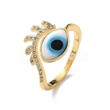 Lampwork Evil Eye Cuff Ring with Clear Cubic Zirconia RJEW-L104-04G-03-1