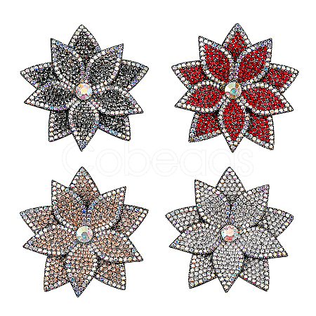 4Pcs 4 Colors Rhinestone with PU Leather Iron/Sew on Appliques DIY-FH0006-99-1