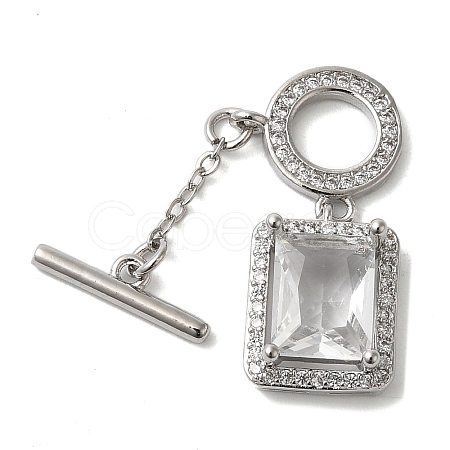 Brass Micro Pave Clear Cubic Zirconia Toggle Clasps KK-N254-87P-1