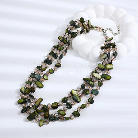 Boho Glass & Dyed Natural Shell Beaded Chips 3 Layer Necklaces for Women NJEW-H047-01A-1