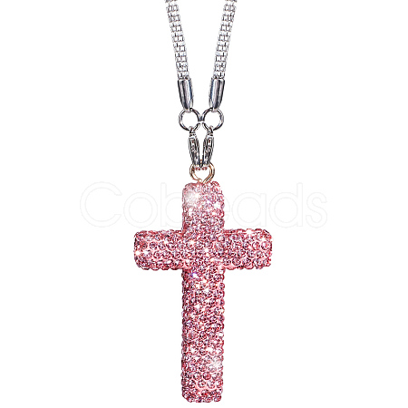 Polymer Clay Rhinestone Cross Pendant Alloy Chain Necklaces NJEW-CN0001-16C-1