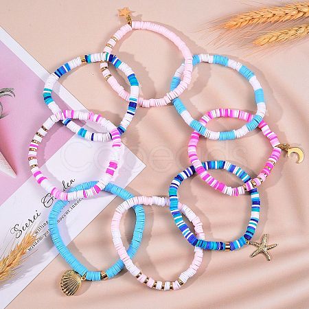 Polymer Clay Stretch Bracelets Sets BJEW-SZ0001-54-1