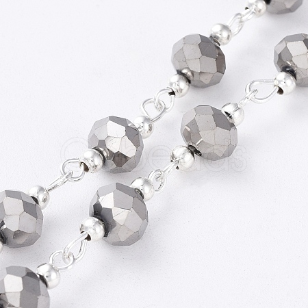 Silver Color Plated Brass Handmade Glass Beaded Chains AJEW-JB00205-03-1