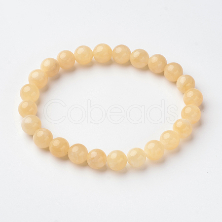 Natural Jade Round Bead Stretch Bracelets BJEW-L593-A05-1