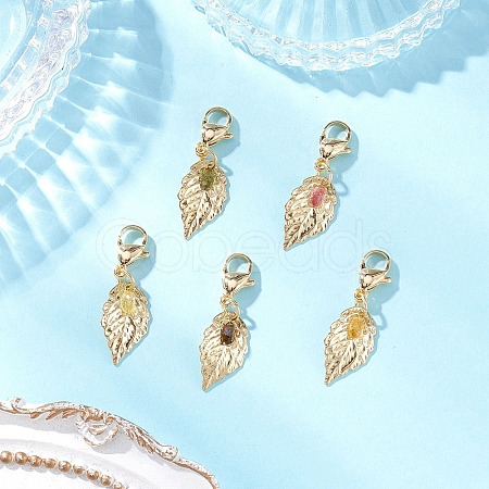 Leaf 304 Stainless Steel & Natural Tourmaline Pendant Decorations HJEW-JM03906-02-1