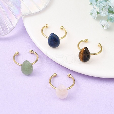 Natural Green Aventurine/Lapis Lazuli/Tiger Eye/Rose Quartz  Cuff Open Rings RJEW-JR01105-1