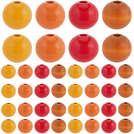 120Pcs 4 Colors Painted Natural Wood Beads WOOD-SP0001-11A-1