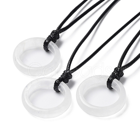 Natural Quartz Crystal Ring Pendant Necklace with Waxed Cords NJEW-R262-01A-05-1