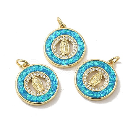 Rack Plating Brass Micro Pave Cubic Zirconia with Synthetic Opal Pendants KK-D088-18G-1