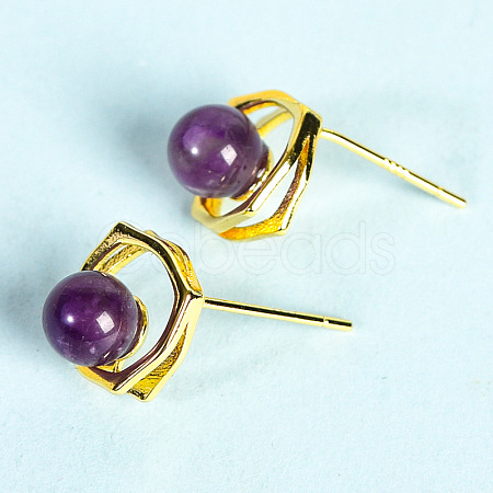 Natural Amethyst Studs Earrings PW-WG46384-08-1