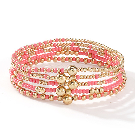 5Pcs Glass Seed Beads & CCB Beads Stretch Bracelets TB4137-5-1