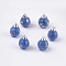 Handmade Porcelain Pendants, Frost, with Brass Findings, Lantern, Platinum, Royal Blue, 18x11~11.5mm, Hole: 1.5mm