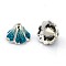 5-Petal Antique Silver Tone Alloy Enamel Flower Bead Caps, Dark Turquoise, 15x10mm, Hole: 2mm