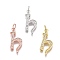 Brass Micro Pave Clear Cubic Zirconia Pendants, Long-Lasting Plated, Letter H, Mixed Color, 22.5x11x2mm, Hole: 3mm