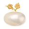 Oval & Peach Blossom Dyed Natural White Shell Brooches for Women, with Brass & Rhinestone, Real Gold Plated, Beige, 33x36x12.5mm