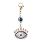 Evil Eye Alloy Enamel with Rhinestone Pendant Decoration, Resin Beads and 304 Stainless Steel Lobster Claw Clasps, Eye, 57mm