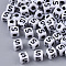 White Opaque Acrylic Beads, Horizontal Hole, Cube with Black Alphabet, Letter.S, 4~5x4~5x4~5mm, Hole: 1.8mm, about 240pcs/20g