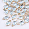 Transparent Glass Links connectors, with Brass Findings, Faceted, Teardrop, Light Gold, Pale Turquoise, 13x7x3.5mm, Hole: 1.2mm