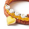 3Pcs 3 Style Natural Dyed Yellow Jade & Acrylic Word Love Beaded Stretch Bracelets Set with Alloy Enamel Heart Charms BJEW-JB08924-03-4