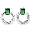 Brass Cubic Zirconia & Glass Stud Earrings EJEW-M048-01P-1