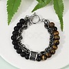 Natural Round Tiger Eye & Frosted Black Bead Bracelets BJEW-M081-01B-1