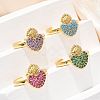 Sacred Heart Brass Micro Pave Cubic Zirconia Cuff Rings for Women RJEW-B117-01G-1